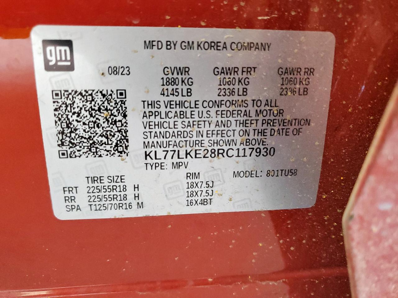 2024 Chevrolet Trax Activ VIN: KL77LKE28RC117930 Lot: 71683425