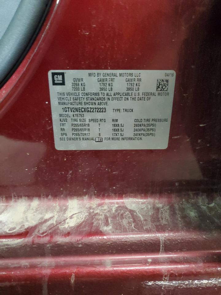 2016 GMC Sierra K1500 Slt VIN: 1GTV2NECXGZ272223 Lot: 72092685