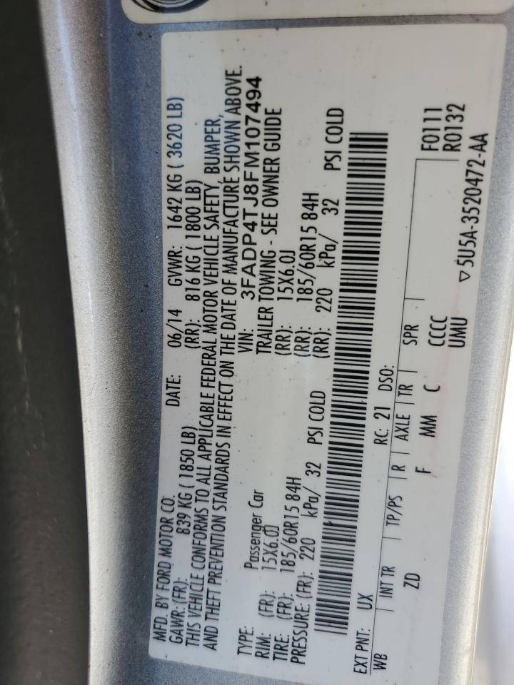 2015 Ford Fiesta S VIN: 3FADP4TJ8FM107494 Lot: 71271505