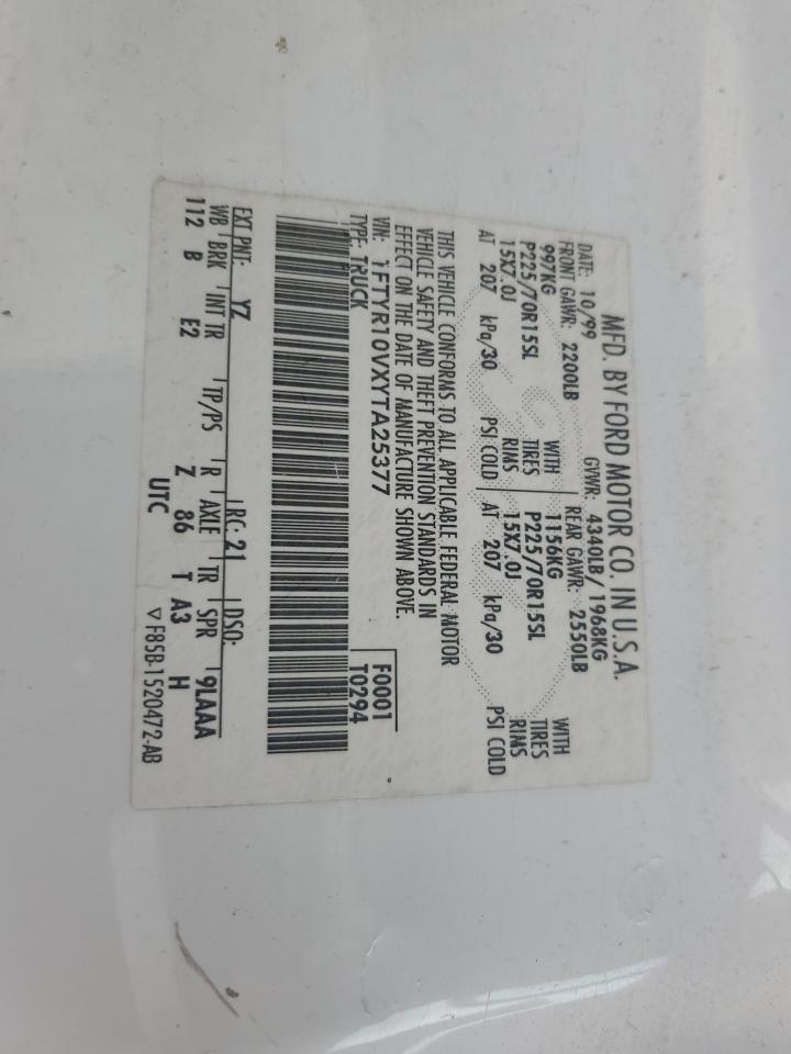 2000 Ford Ranger VIN: 1FTYR10VXYTA25377 Lot: 83822635