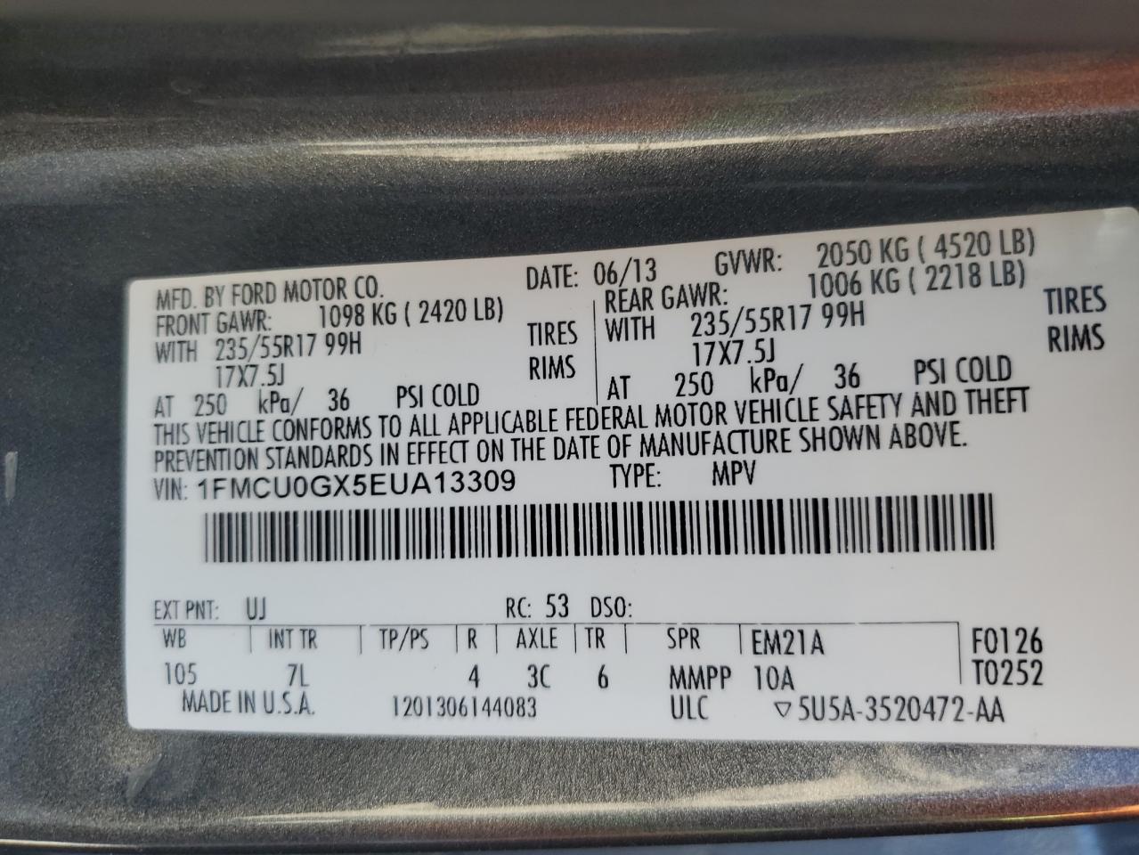 2014 Ford Escape Se VIN: 1FMCU0GX5EUA13309 Lot: 81068255