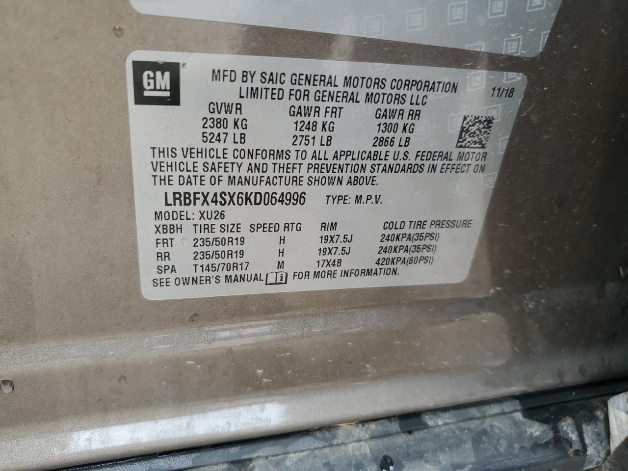 2019 Buick Envision Premium Ii VIN: LRBFX4SX6KD064996 Lot: 81310915