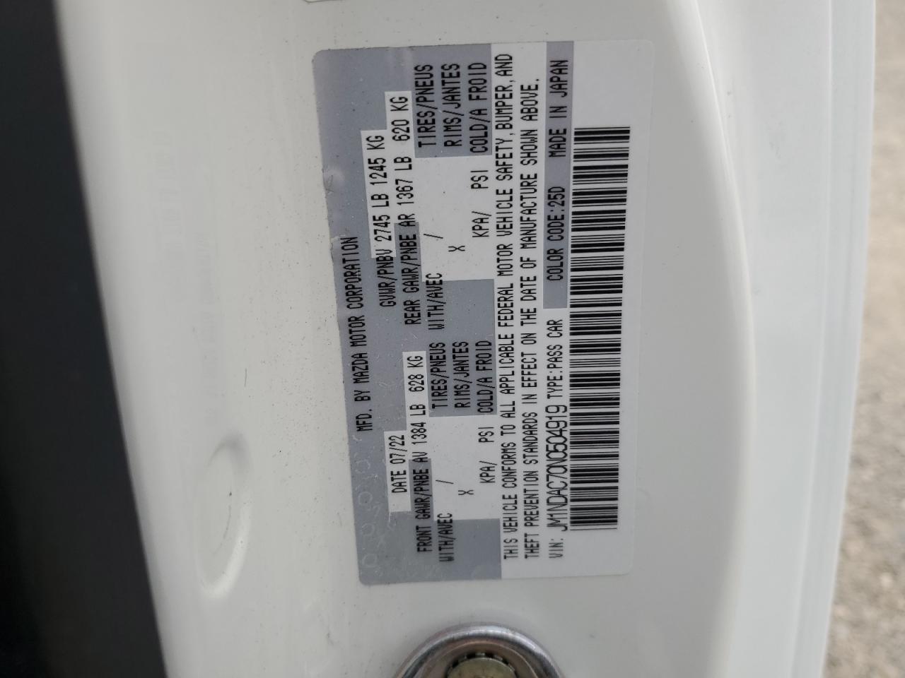 2022 Mazda Mx-5 Miata Club VIN: JM1NDAC70N0504919 Lot: 81893535