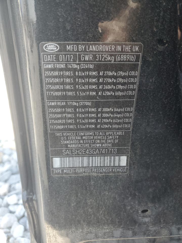 2012 Land Rover Range Rover Sport Sc VIN: SALSH2E43CA741713 Lot: 81386185