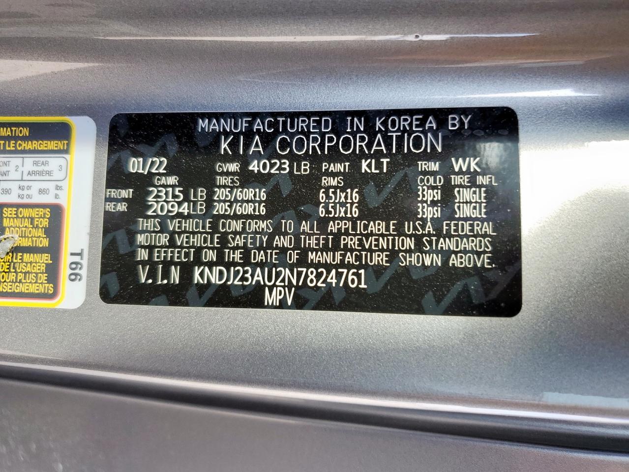 2022 Kia Soul Lx VIN: KNDJ23AU2N7824761 Lot: 80624925