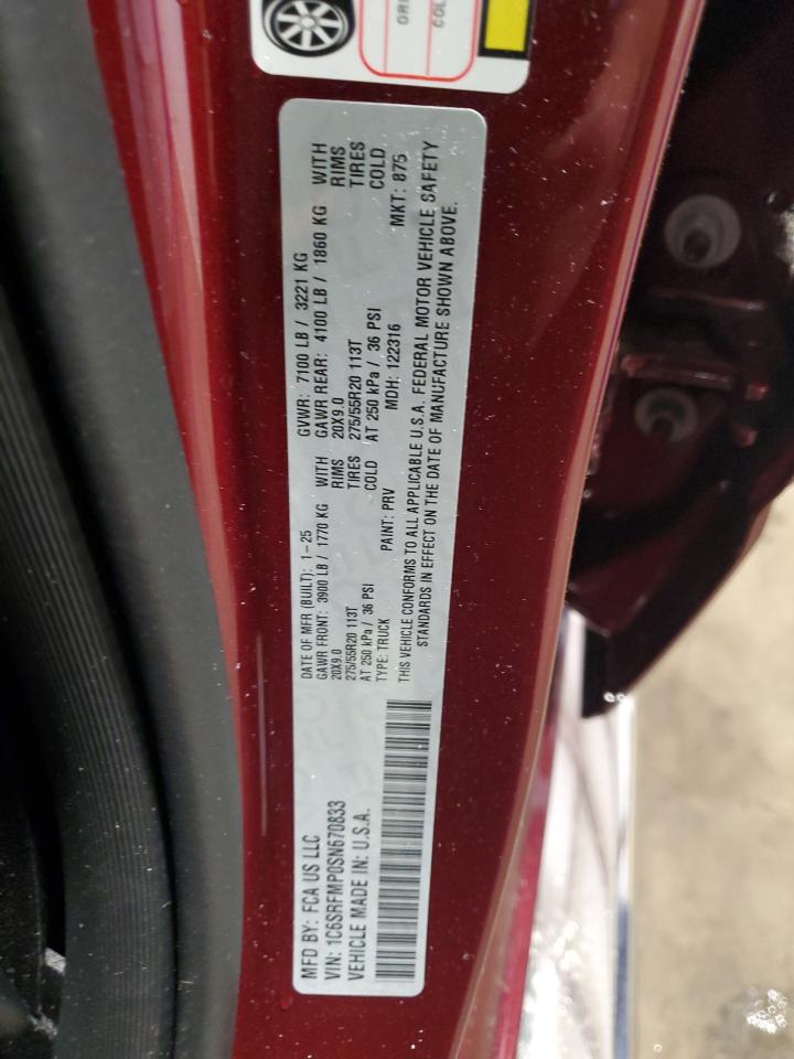 2025 Ram 1500 Big Horn/Lone Star VIN: 1C6SRFMP0SN670833 Lot: 80022885