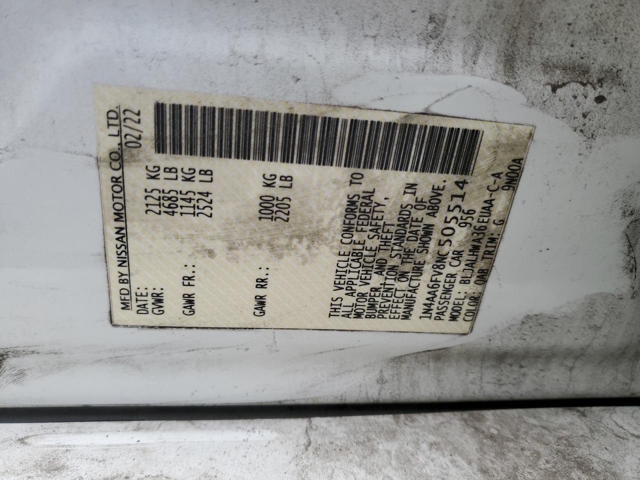 2022 Nissan Maxima Platinum VIN: 1N4AA6FV8NC505514 Lot: 80005715