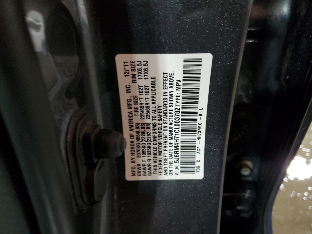 2012 Honda Cr-V Exl VIN: 5J6RM4H71CL003782 Lot: 80859605