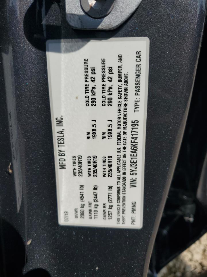 2019 Tesla Model 3 VIN: 5YJ3E1EA6KF417195 Lot: 80810825
