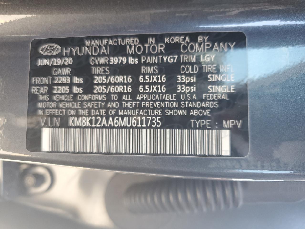 2021 Hyundai Kona Se VIN: KM8K12AA6MU611735 Lot: 81157595