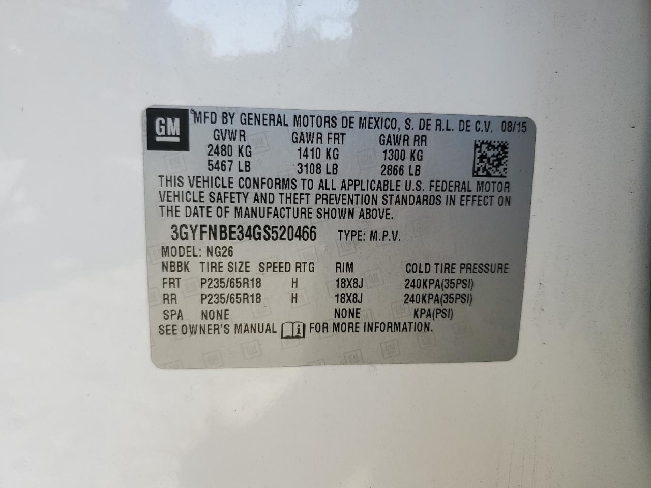 2016 Cadillac Srx Luxury Collection VIN: 3GYFNBE34GS520466 Lot: 71745125