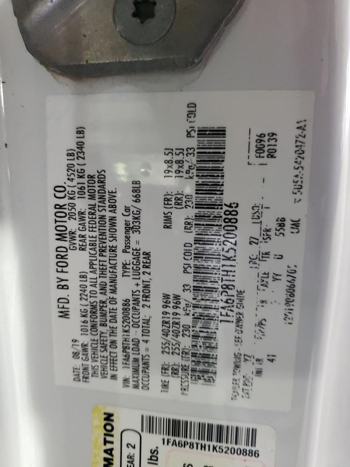 2019 Ford Mustang VIN: 1FA6P8TH1K5200886 Lot: 84543415