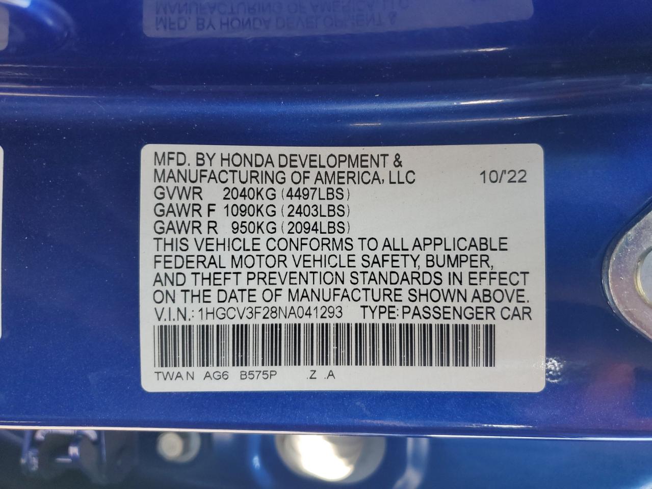 2022 Honda Accord Hybrid Sport VIN: 1HGCV3F28NA041293 Lot: 81299525