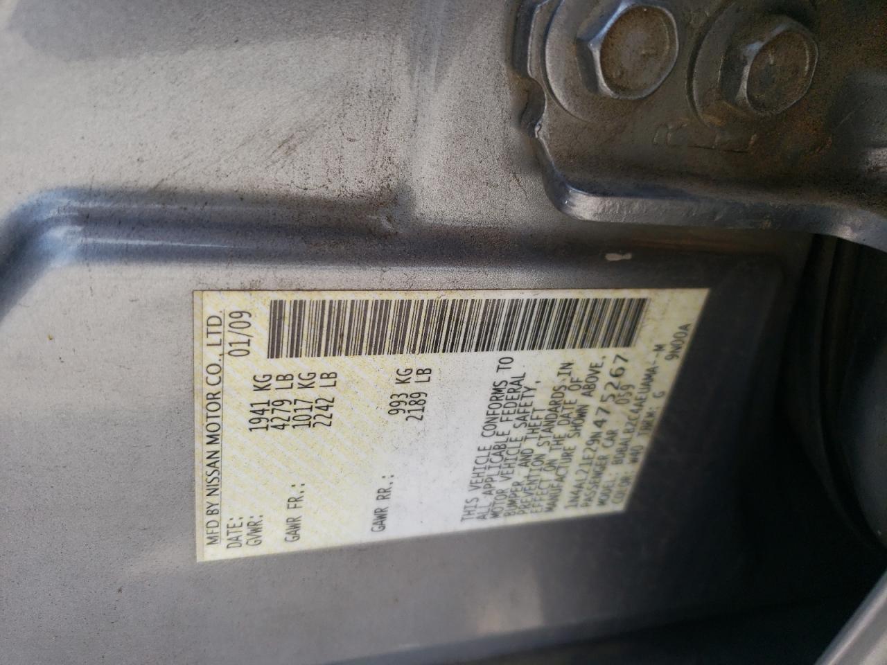 2009 Nissan Altima 2.5 VIN: 1N4AL21E29N475267 Lot: 71504745