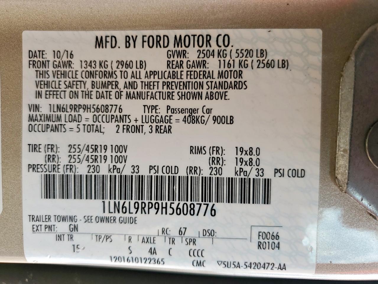 2017 Lincoln Continental Reserve VIN: 1LN6L9RP9H5608776 Lot: 80758535