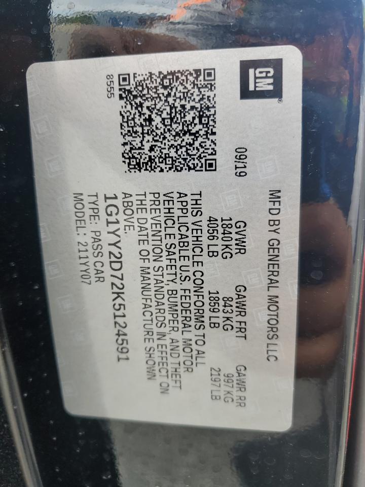 2019 Chevrolet Corvette Grand Sport 2Lt VIN: 1G1YY2D72K5124591 Lot: 82101535