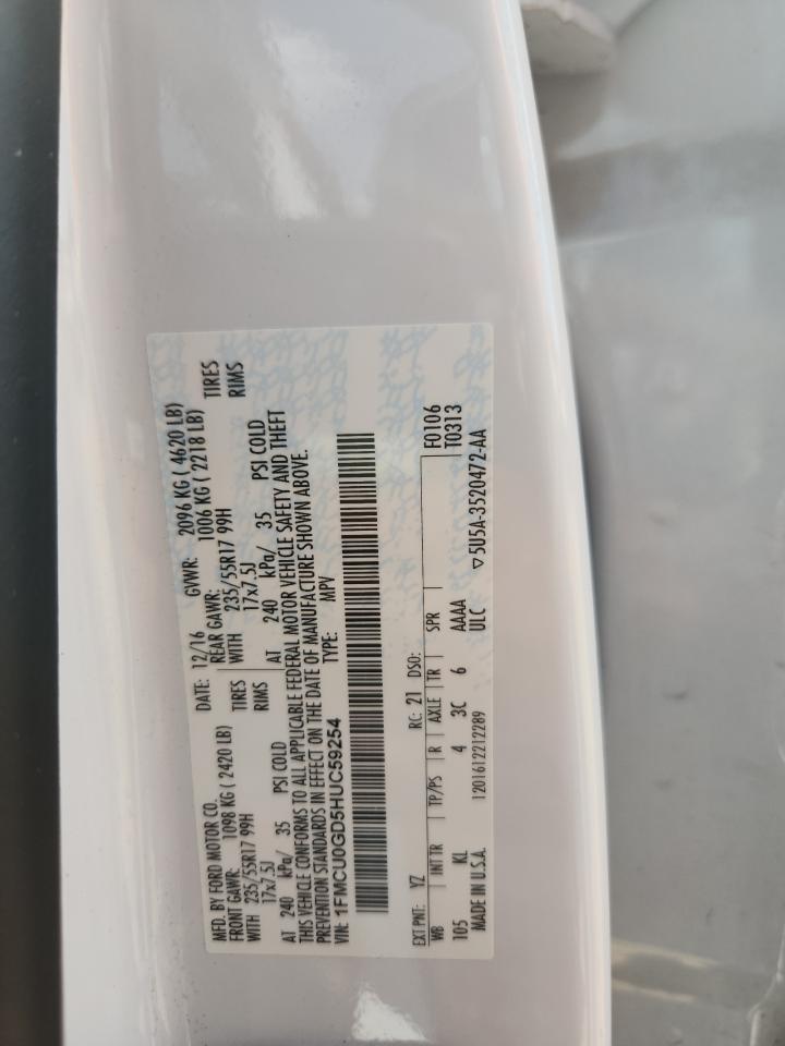 2017 Ford Escape Se VIN: 1FMCU0GD5HUC59254 Lot: 70390885