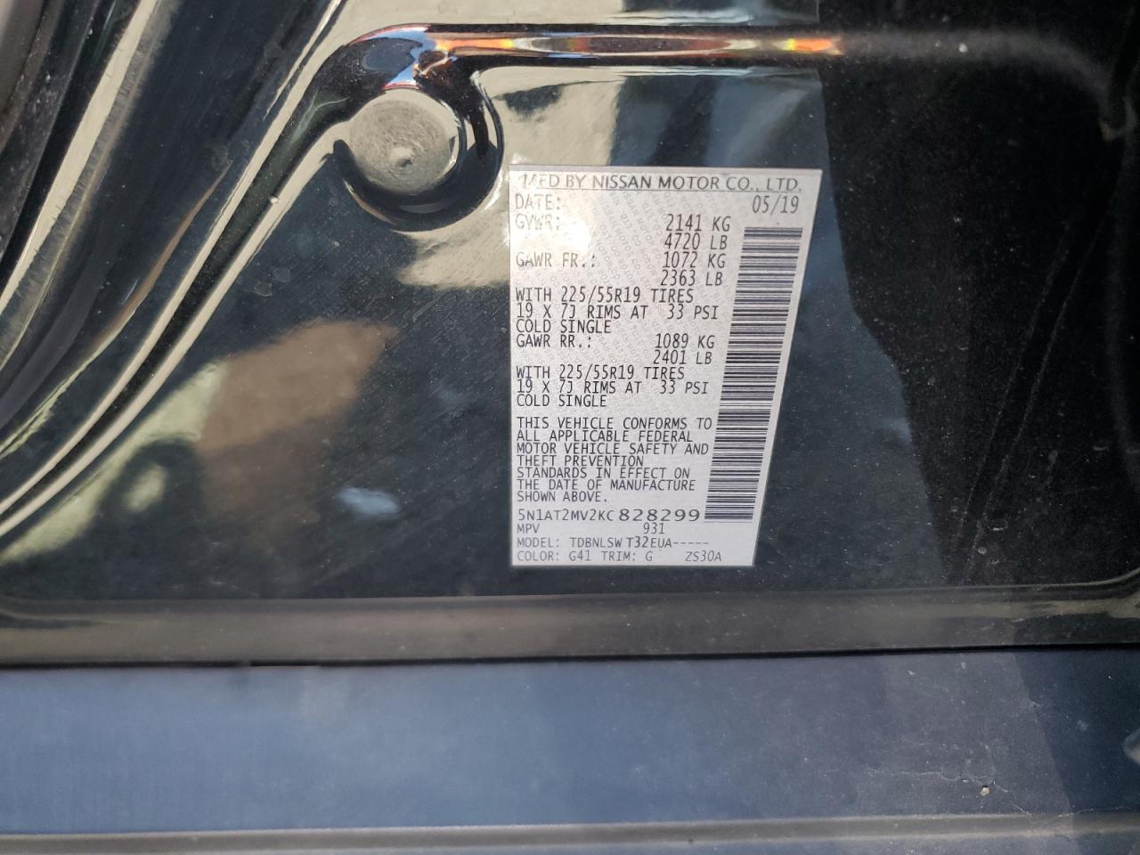 2019 Nissan Rogue S VIN: 5N1AT2MV2KC828299 Lot: 80450645