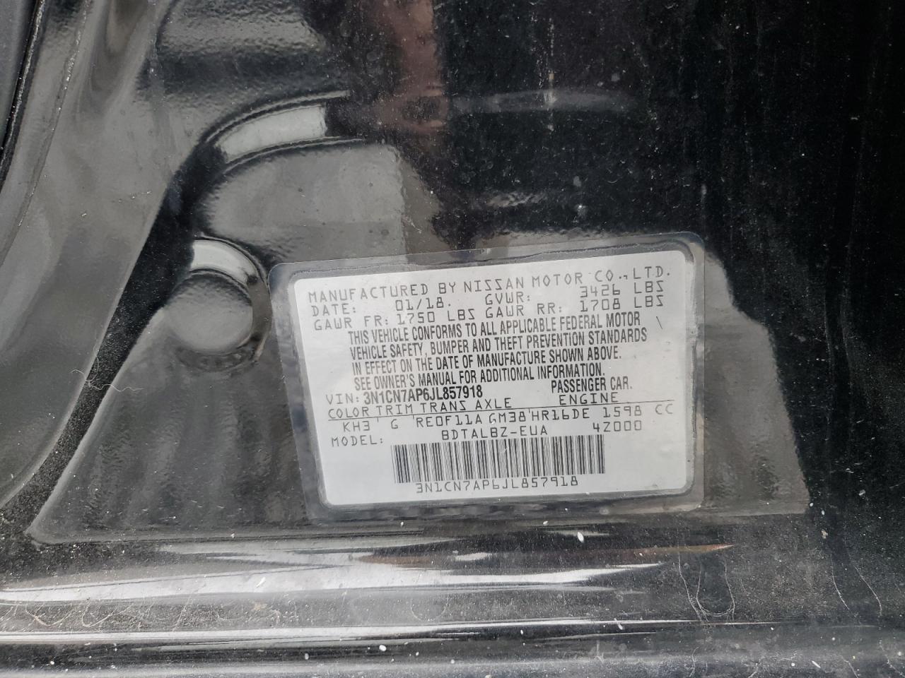 2018 Nissan Versa S VIN: 3N1CN7AP6JL857918 Lot: 70514165