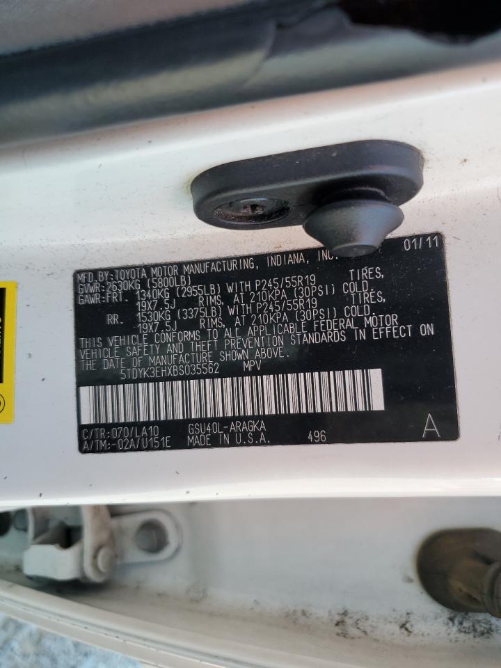 2011 Toyota Highlander Limited VIN: 5TDYK3EHXBS035562 Lot: 72033485