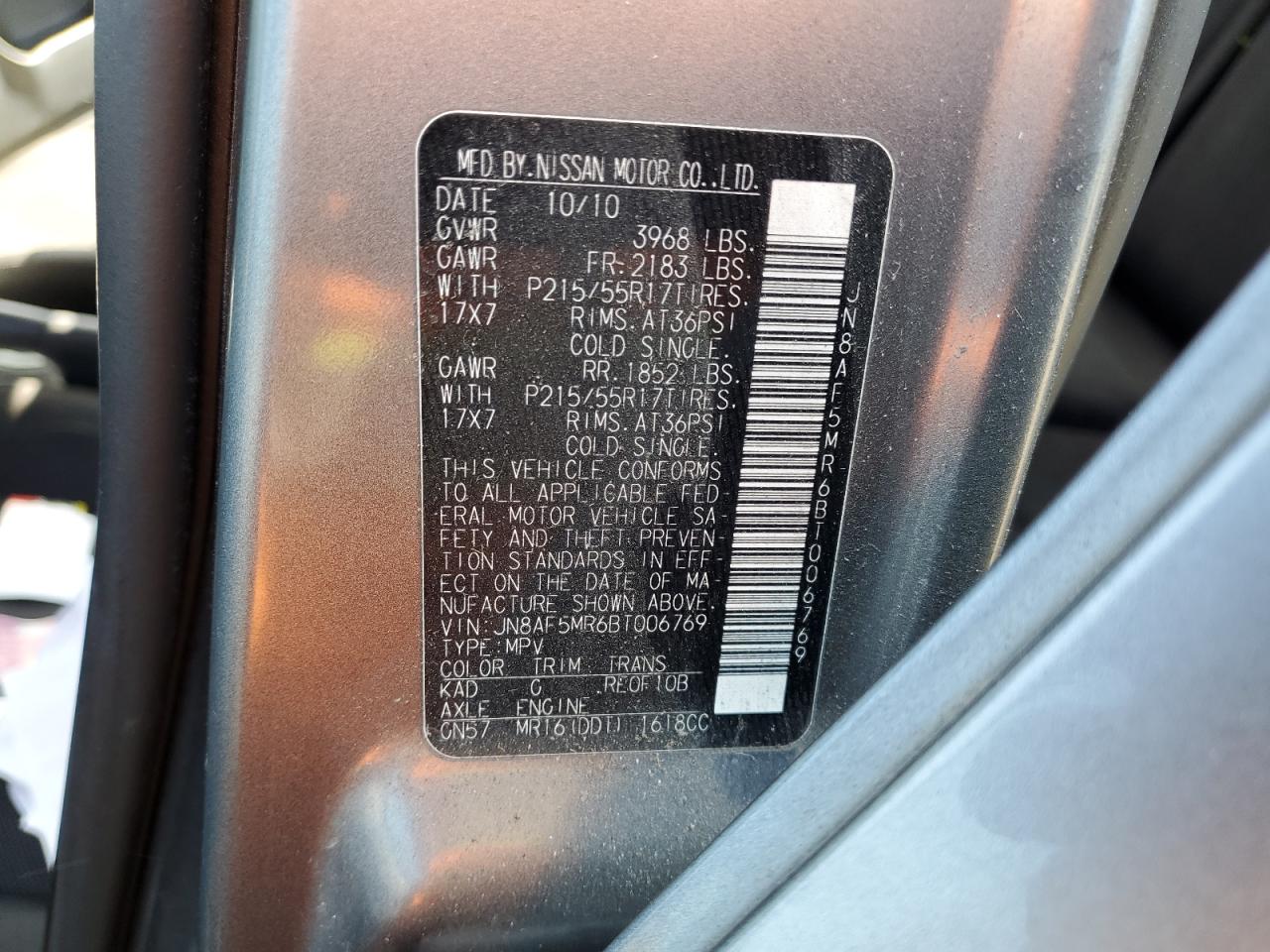 2011 Nissan Juke S VIN: JN8AF5MR6BT006769 Lot: 80679305