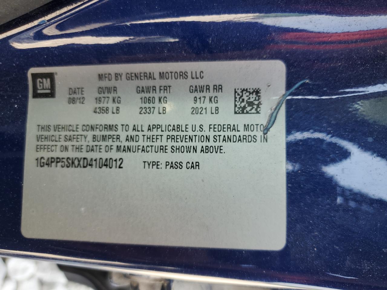 2013 Buick Verano VIN: 1G4PP5SKXD4104012 Lot: 80547205