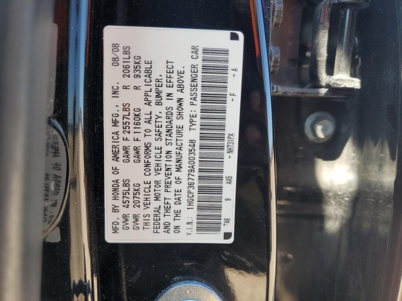 2009 Honda Accord Ex VIN: 1HGCP36779A003548 Lot: 72095365