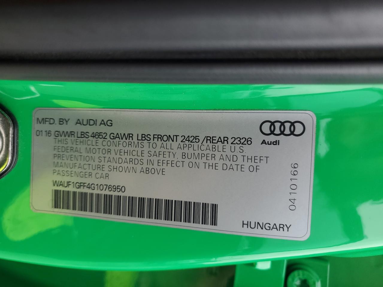 2016 Audi S3 Prestige VIN: WAUF1GFF4G1076950 Lot: 80258985