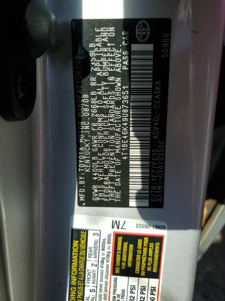 2009 Toyota Camry Base VIN: 4T1BE46K49U873651 Lot: 80882615