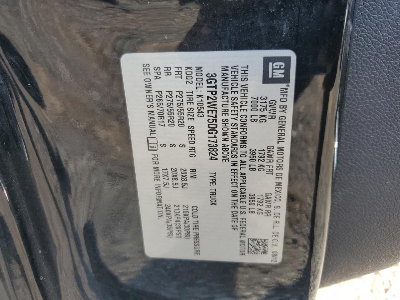 2013 GMC Sierra K1500 Slt VIN: 3GTP2WE75DG173824 Lot: 81436215