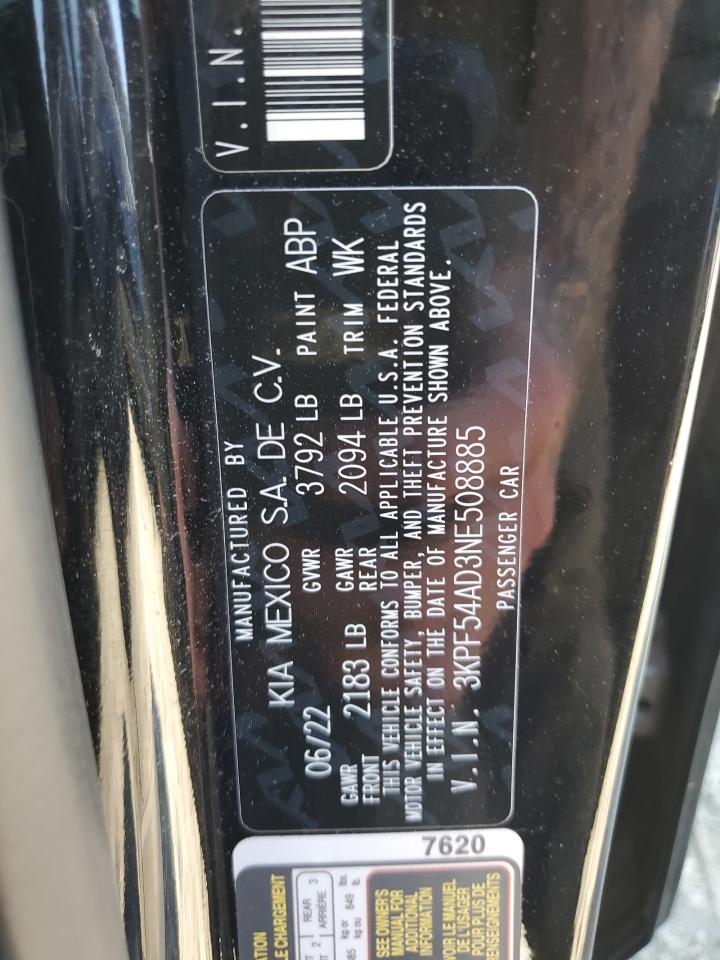 2022 Kia Forte Gt Line VIN: 3KPF54AD3NE508885 Lot: 80511185