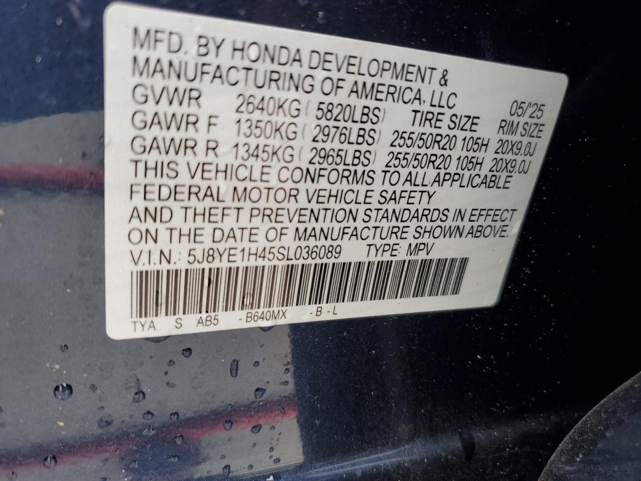 2025 Acura Mdx Technology VIN: 5J8YE1H45SL036089 Lot: 71255185