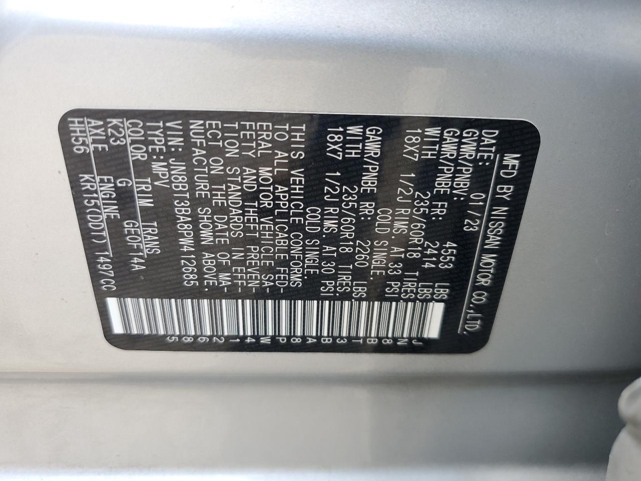 2023 Nissan Rogue Sv VIN: JN8BT3BA8PW412685 Lot: 80319575