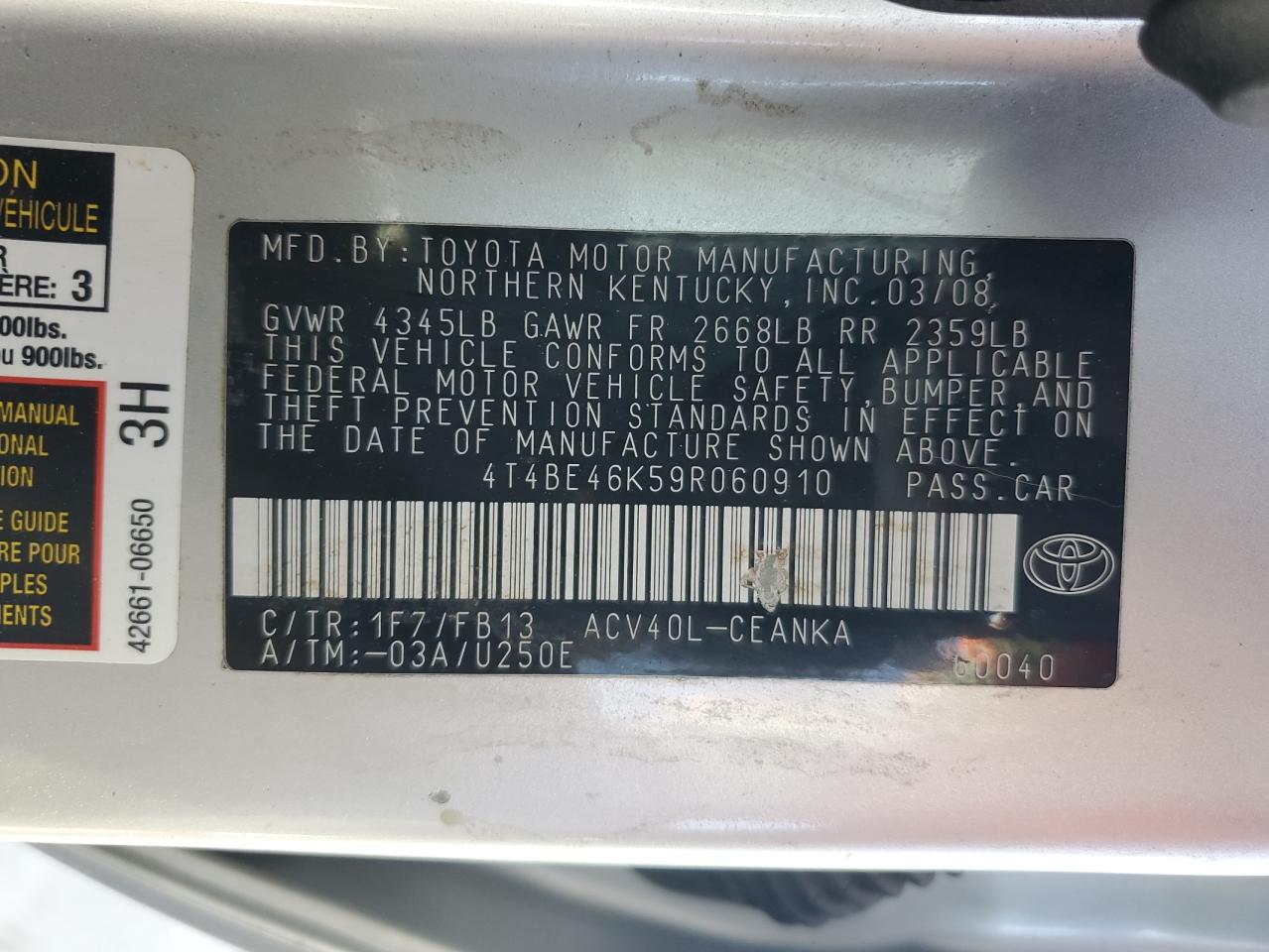 2009 Toyota Camry Base VIN: 4T4BE46K59R060910 Lot: 81846795