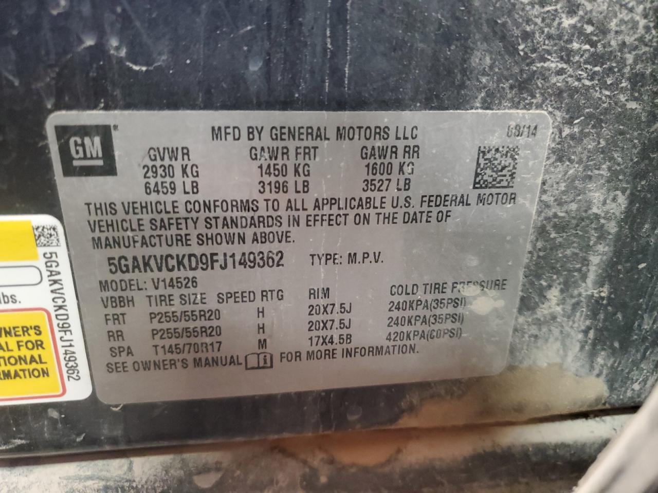 2015 Buick Enclave VIN: 5GAKVCKD9FJ149362 Lot: 82117465