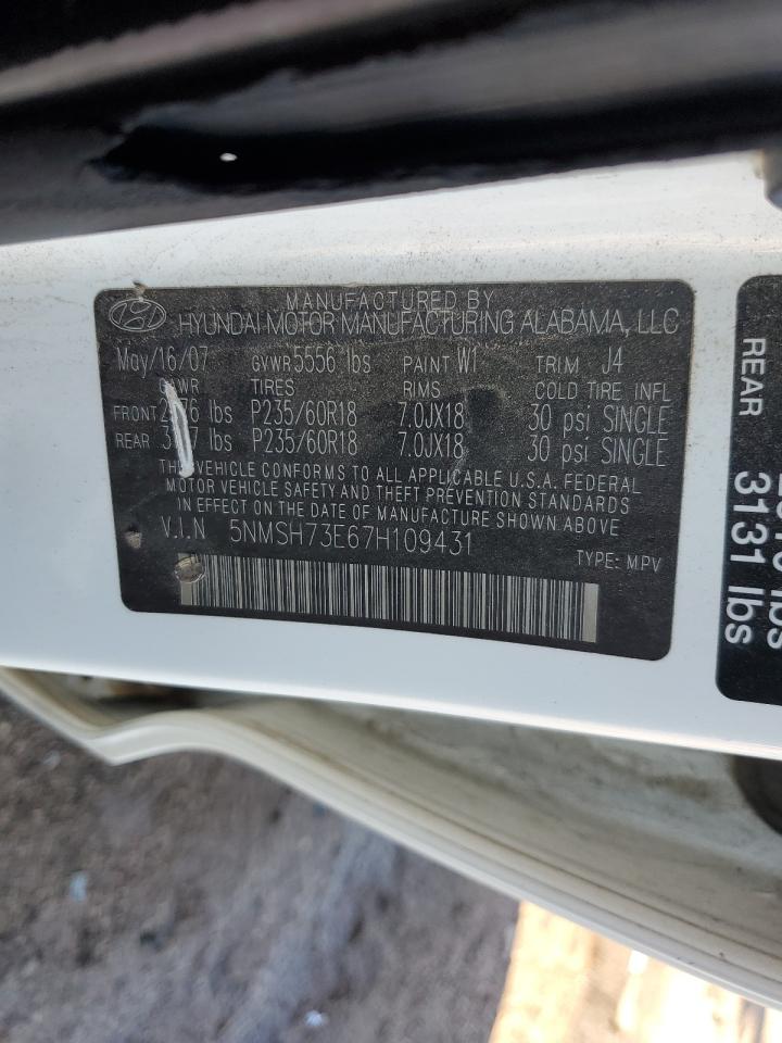 2007 Hyundai Santa Fe Se VIN: 5NMSH73E67H109431 Lot: 80203725
