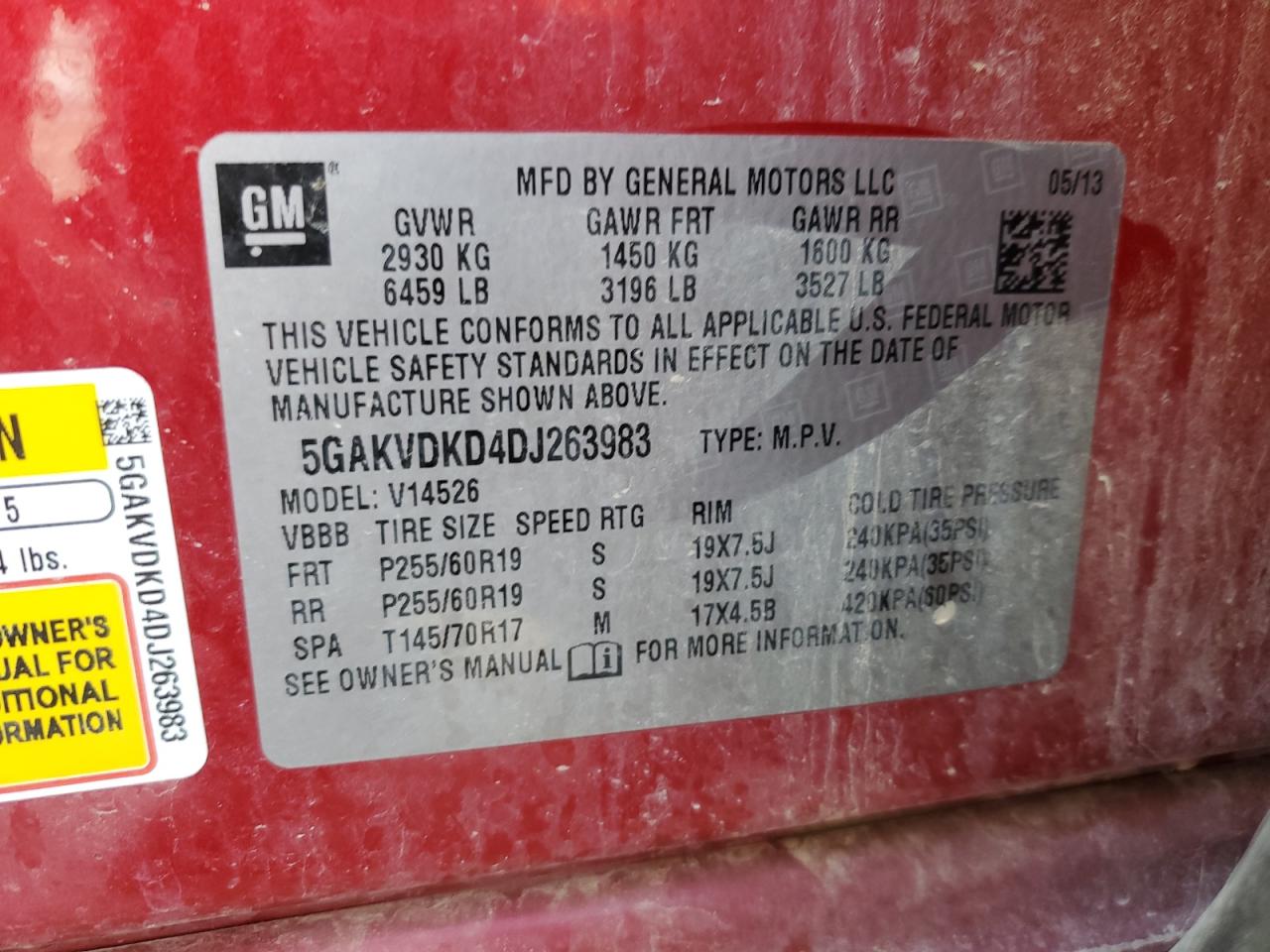 2013 Buick Enclave VIN: 5GAKVDKD4DJ263983 Lot: 80838875