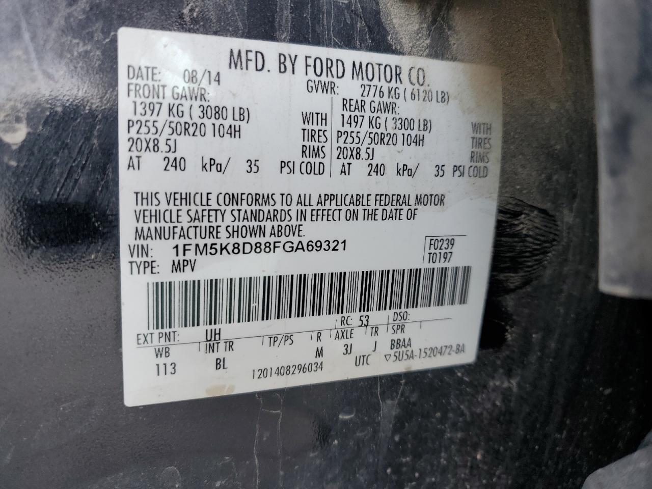 2015 Ford Explorer Xlt VIN: 1FM5K8D88FGA69321 Lot: 71654515