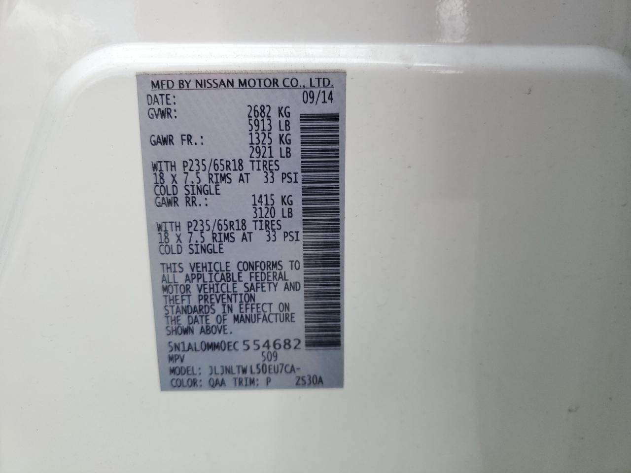 2014 Infiniti Qx60 VIN: 5N1AL0MM0EC554682 Lot: 82154175