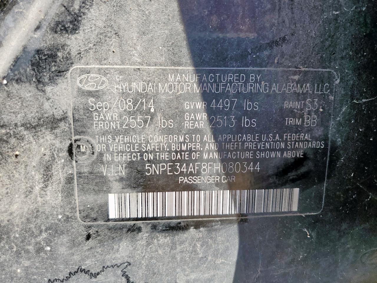 2015 Hyundai Sonata Sport VIN: 5NPE34AF8FH080344 Lot: 84532265