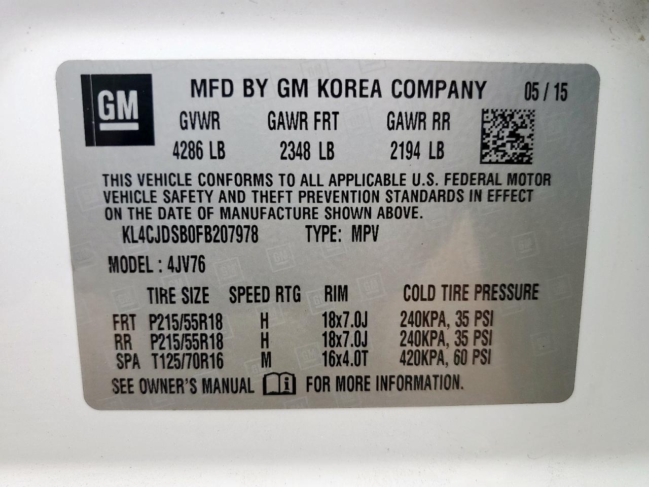 2015 Buick Encore Premium VIN: KL4CJDSB0FB207978 Lot: 81803215