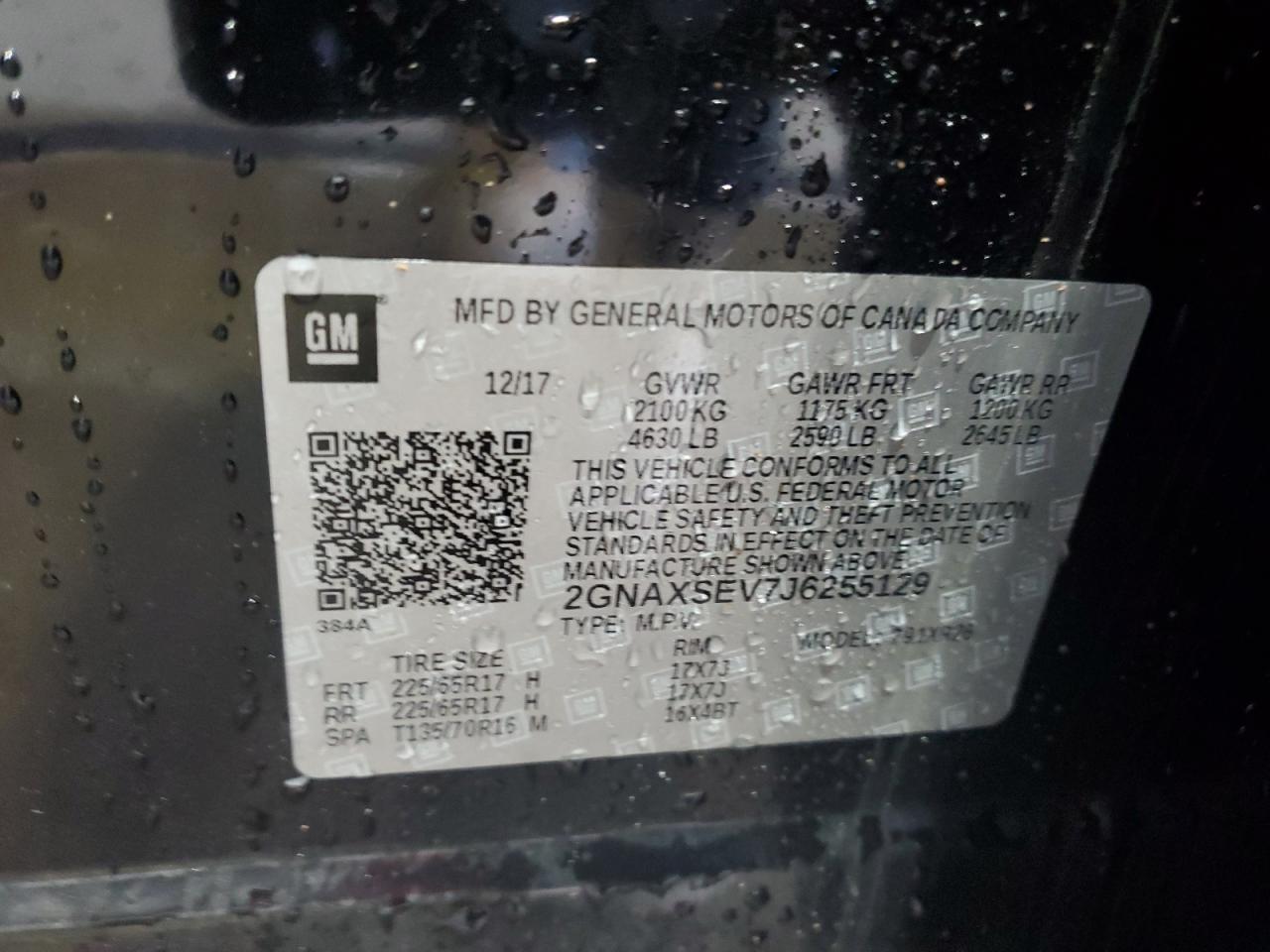 2018 Chevrolet Equinox Lt VIN: 2GNAXSEV7J6255129 Lot: 71533135