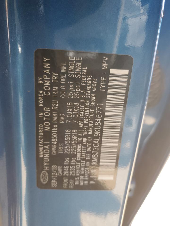 2019 Hyundai Tucson Limited VIN: KM8J3CAL9KU846771 Lot: 84654595