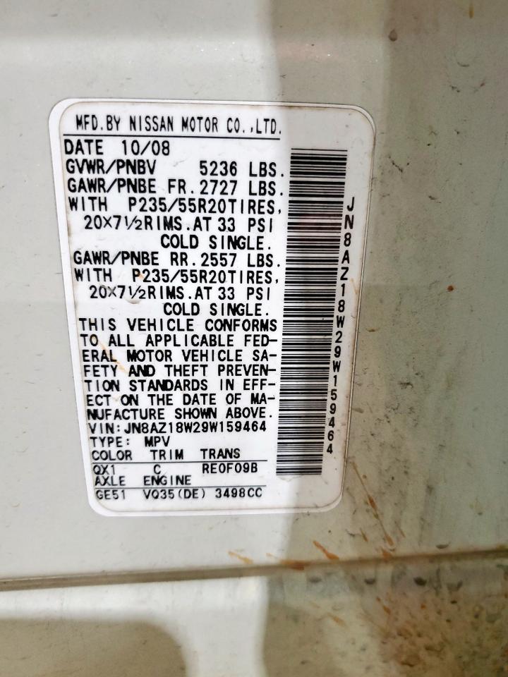 2009 Nissan Murano S VIN: JN8AZ18W29W159464 Lot: 82048365