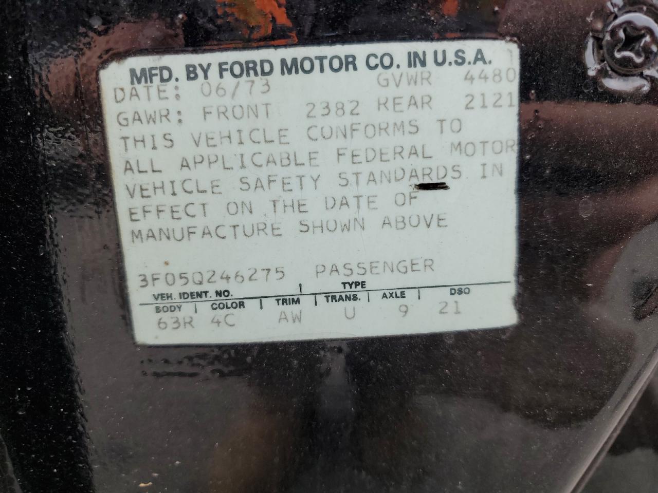 1973 Ford Mustang VIN: 3F05Q246275 Lot: 80139025