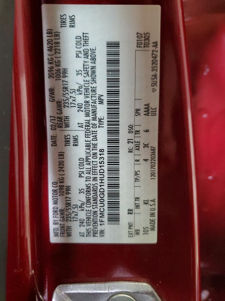 2017 Ford Escape Se VIN: 1FMCU0GD1HUD15318 Lot: 84426345