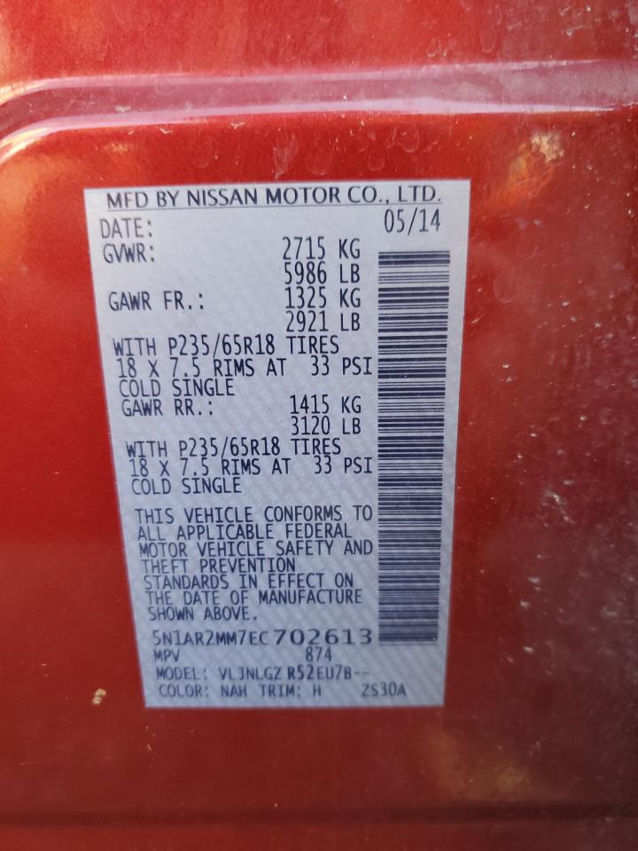 2014 Nissan Pathfinder S VIN: 5N1AR2MM7EC702613 Lot: 71124865