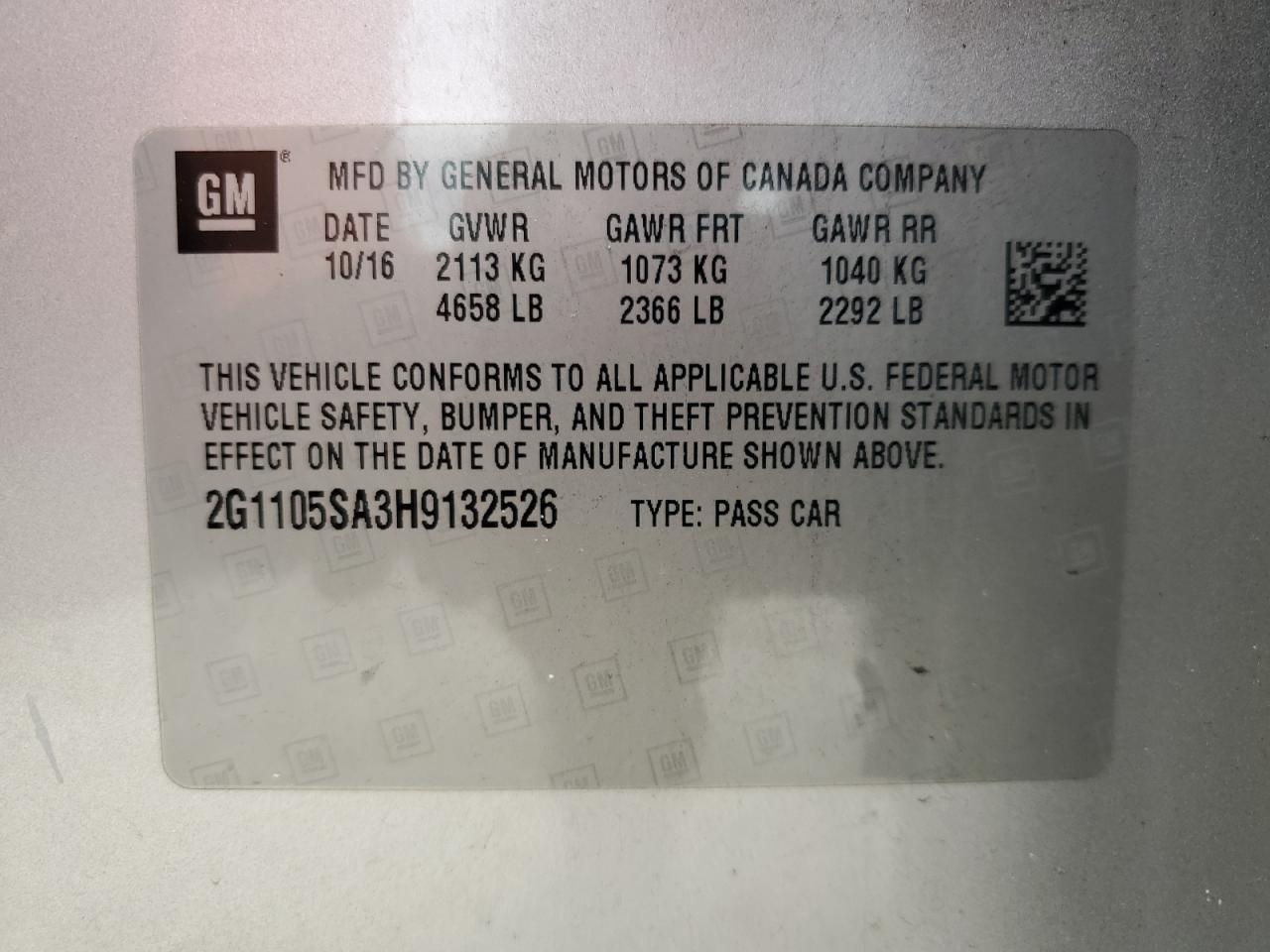 2017 Chevrolet Impala Lt VIN: 2G1105SA3H9132526 Lot: 71720645