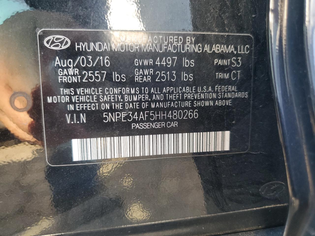 2017 Hyundai Sonata Sport VIN: 5NPE34AF5HH480266 Lot: 71969135