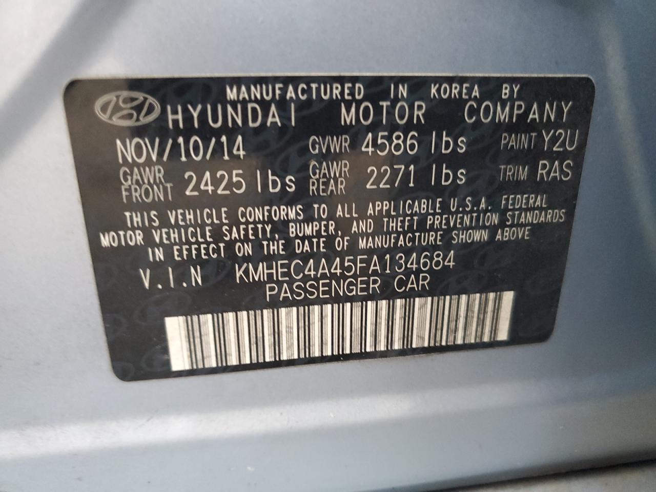 2015 Hyundai Sonata Hybrid VIN: KMHEC4A45FA134684 Lot: 81883545